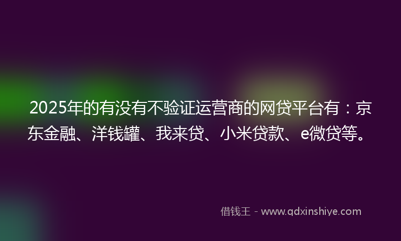 2025年的有没有不验证运营商的网贷平台有：京东金融、洋钱罐、我来贷、小米贷款、e微贷等。