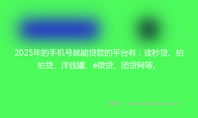 2025年的手机号就能贷款的平台有：读秒贷、拍拍贷、洋钱罐、e微贷、团贷网等。