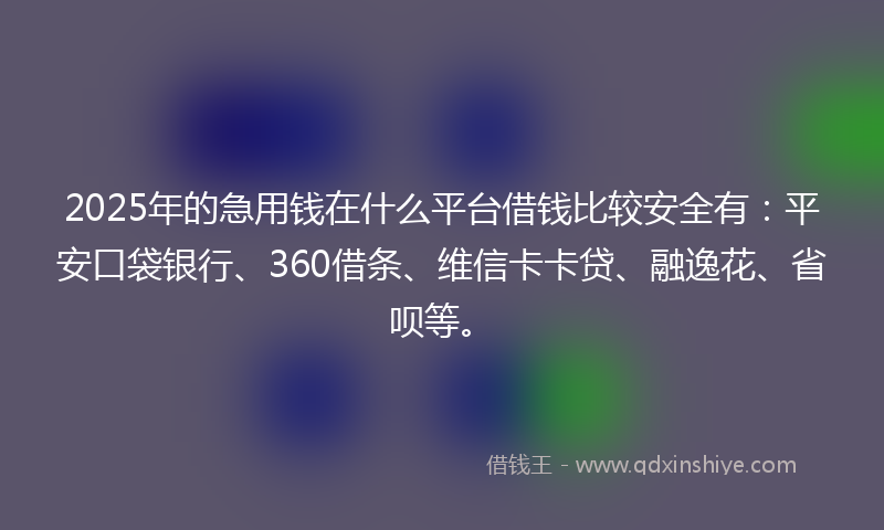 2025年的急用钱在什么平台借钱比较安全有：平安口袋银行、360借条、维信卡卡贷、融逸花、省呗等。