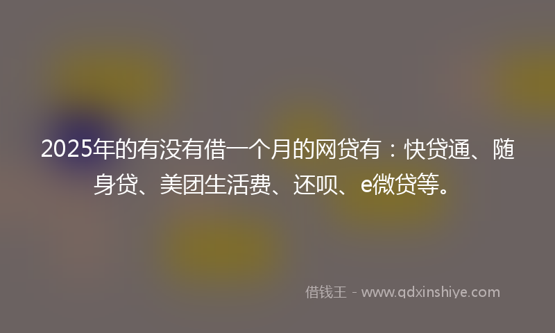 2025年的有没有借一个月的网贷有：快贷通、随身贷、美团生活费、还呗、e微贷等。