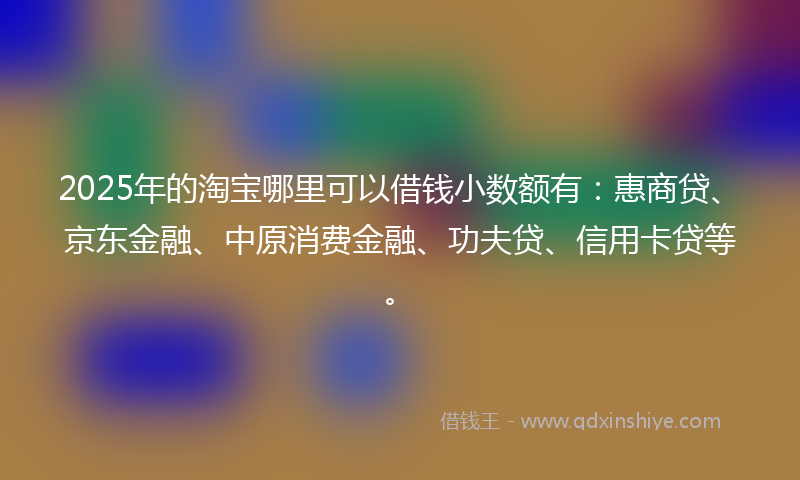 2025年的淘宝哪里可以借钱小数额有：惠商贷、京东金融、中原消费金融、功夫贷、信用卡贷等。