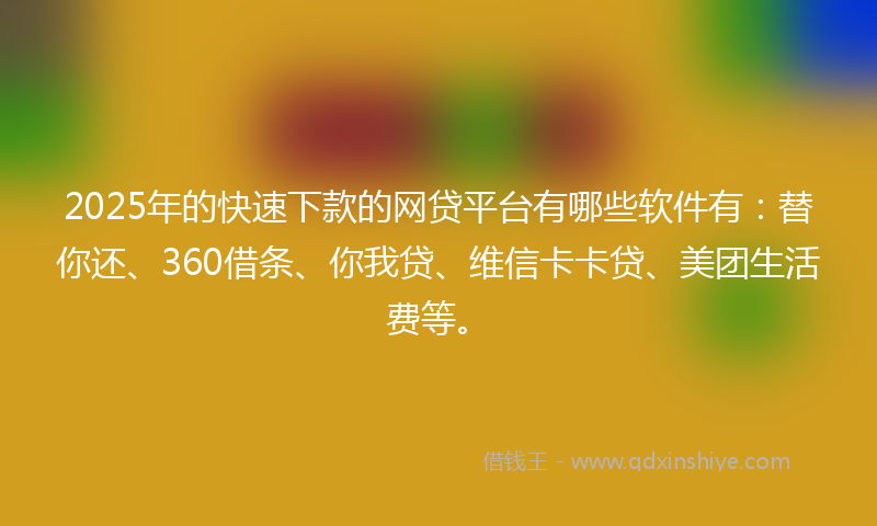 2025年的快速下款的网贷平台有哪些软件有：替你还、360借条、你我贷、维信卡卡贷、美团生活费等。