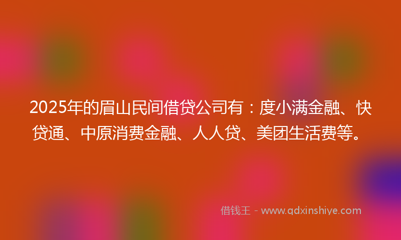 2025年的眉山民间借贷公司有：度小满金融、快贷通、中原消费金融、人人贷、美团生活费等。