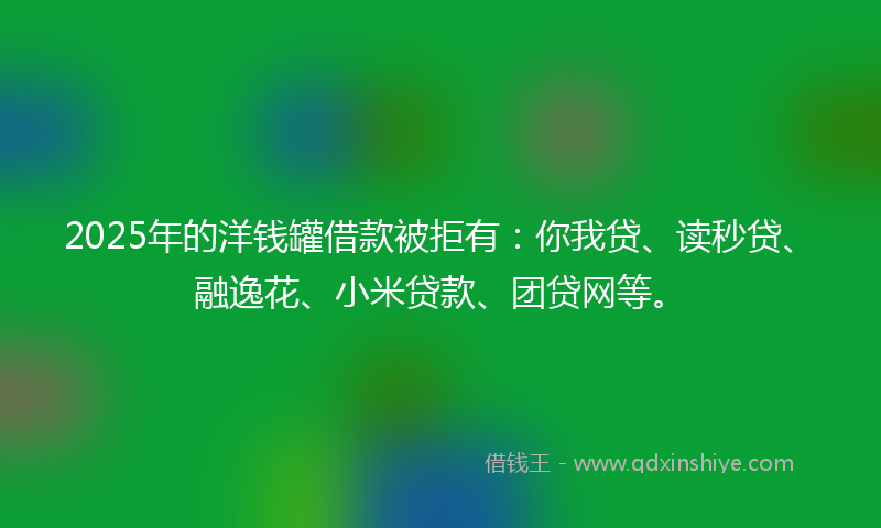 2025年的洋钱罐借款被拒有：你我贷、读秒贷、融逸花、小米贷款、团贷网等。