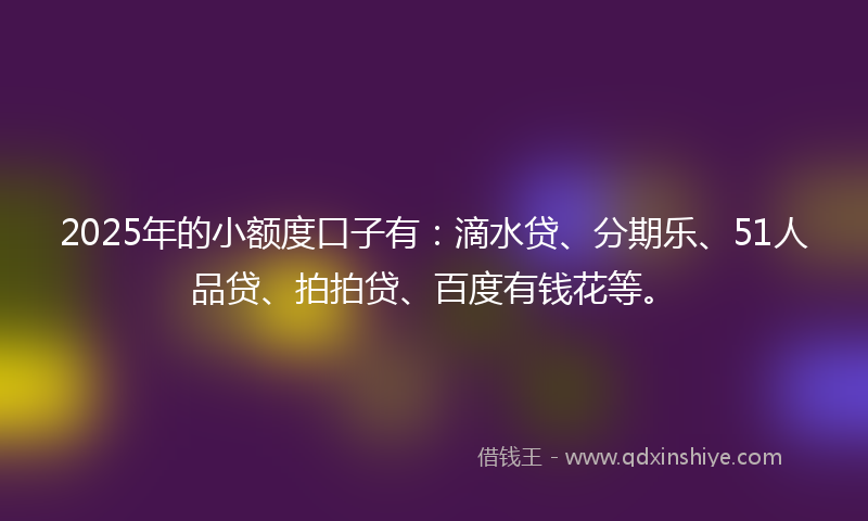 2025年的小额度口子有：滴水贷、分期乐、51人品贷、拍拍贷、百度有钱花等。