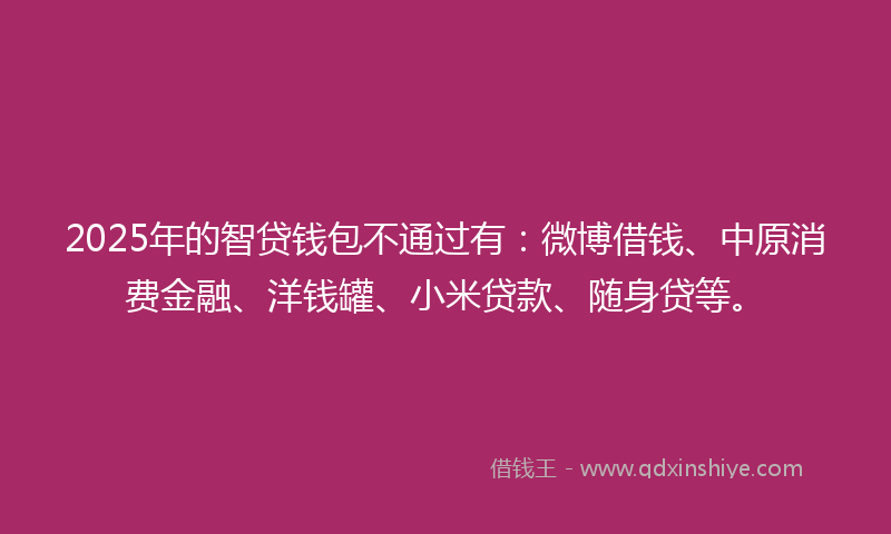 2025年的智贷钱包不通过有：微博借钱、中原消费金融、洋钱罐、小米贷款、随身贷等。