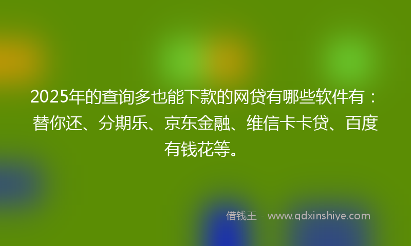 2025年的查询多也能下款的网贷有哪些软件有：替你还、分期乐、京东金融、维信卡卡贷、百度有钱花等。