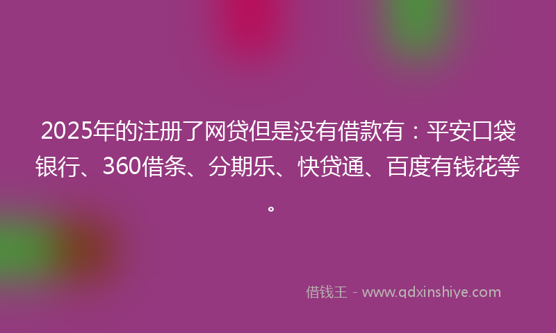 2025年的注册了网贷但是没有借款有：平安口袋银行、360借条、分期乐、快贷通、百度有钱花等。