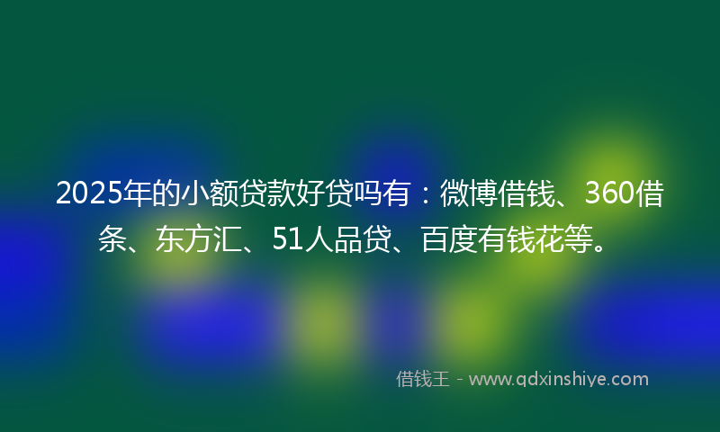 2025年的小额贷款好贷吗有：微博借钱、360借条、东方汇、51人品贷、百度有钱花等。