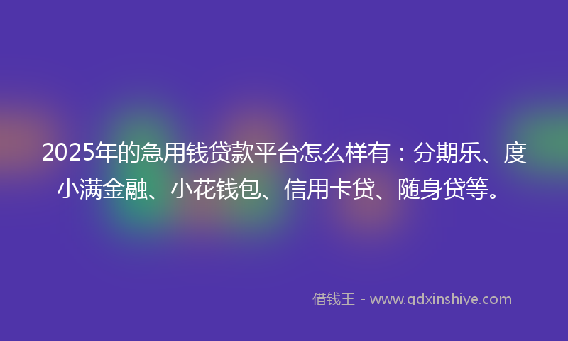 2025年的急用钱贷款平台怎么样有：分期乐、度小满金融、小花钱包、信用卡贷、随身贷等。