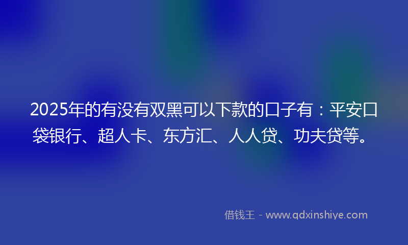 2025年的有没有双黑可以下款的口子有：平安口袋银行、超人卡、东方汇、人人贷、功夫贷等。