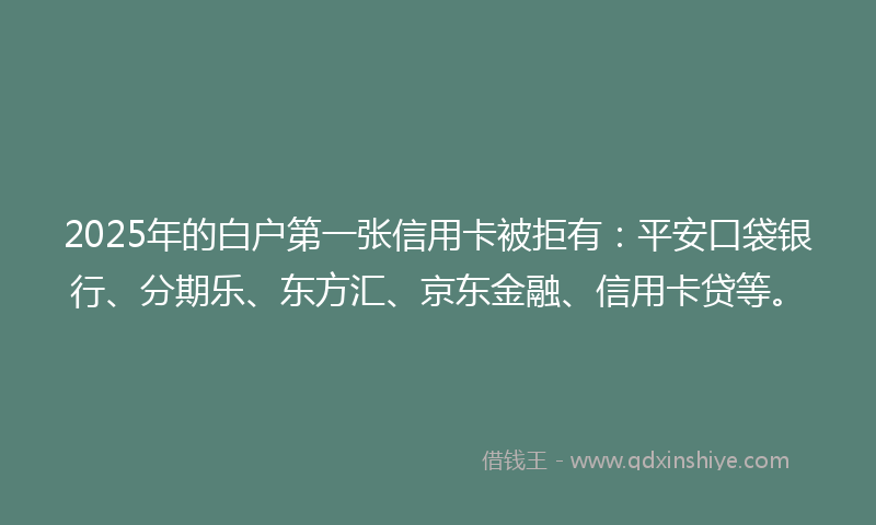 2025年的白户第一张信用卡被拒有：平安口袋银行、分期乐、东方汇、京东金融、信用卡贷等。