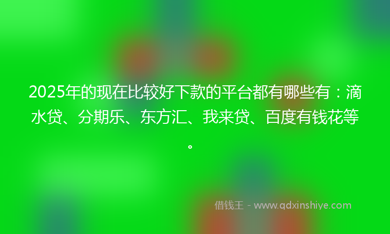 2025年的现在比较好下款的平台都有哪些有：滴水贷、分期乐、东方汇、我来贷、百度有钱花等。