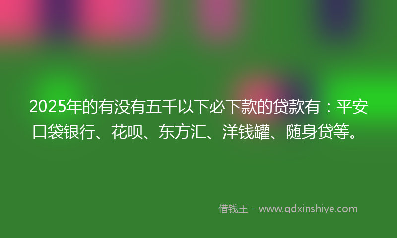 2025年的有没有五千以下必下款的贷款有：平安口袋银行、花呗、东方汇、洋钱罐、随身贷等。
