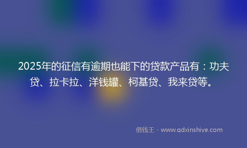 2025年的征信有逾期也能下的贷款产品有：功夫贷、拉卡拉、洋钱罐、柯基贷、我来贷等。