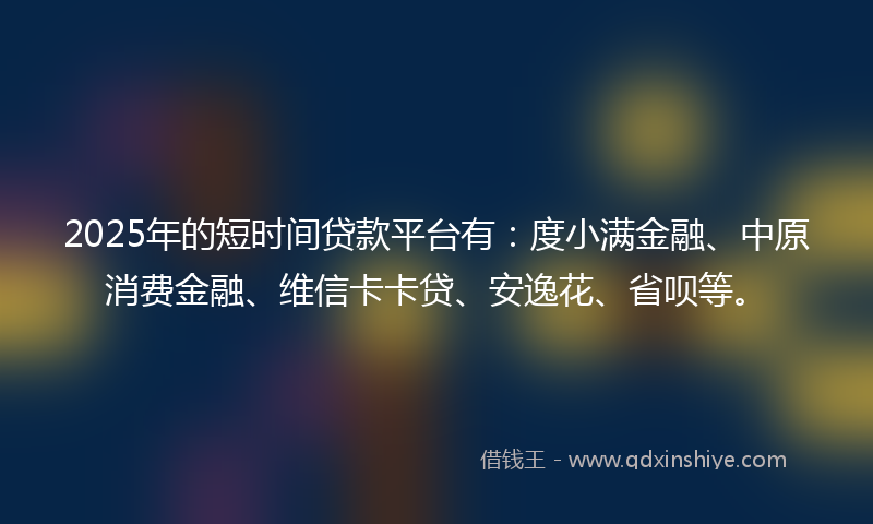 2025年的短时间贷款平台有：度小满金融、中原消费金融、维信卡卡贷、安逸花、省呗等。
