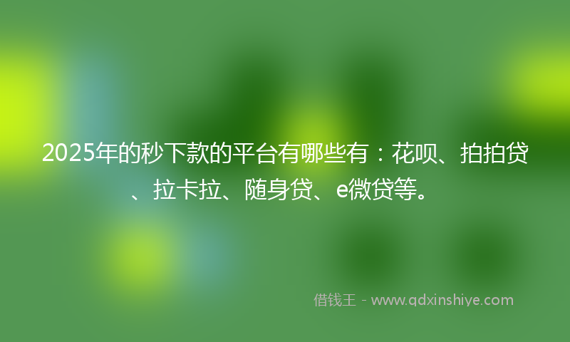 2025年的秒下款的平台有哪些有：花呗、拍拍贷、拉卡拉、随身贷、e微贷等。