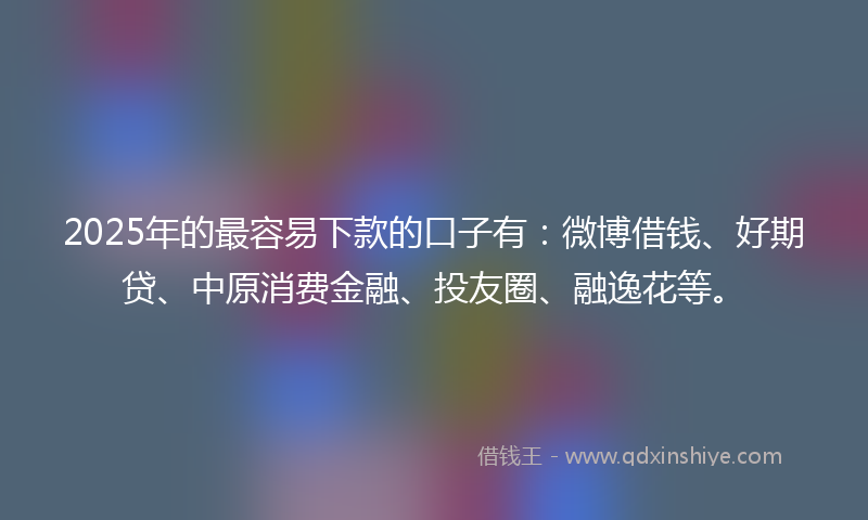 2025年的最容易下款的口子有：微博借钱、好期贷、中原消费金融、投友圈、融逸花等。