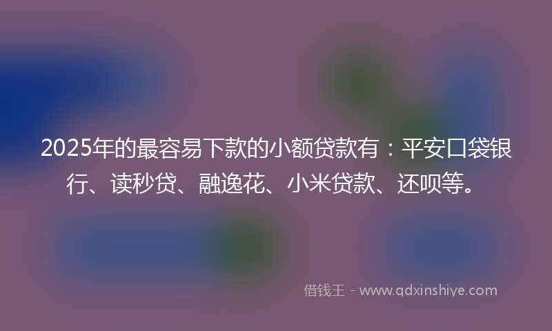 2025年的最容易下款的小额贷款有：平安口袋银行、读秒贷、融逸花、小米贷款、还呗等。