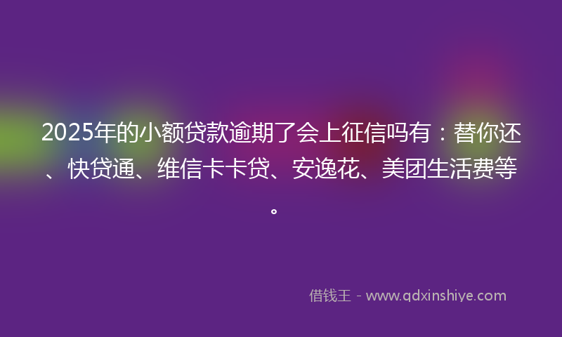 2025年的小额贷款逾期了会上征信吗有：替你还、快贷通、维信卡卡贷、安逸花、美团生活费等。