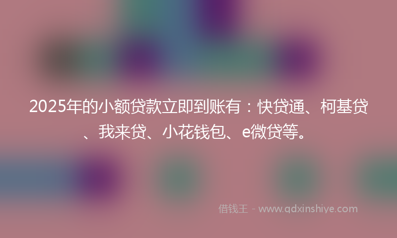 2025年的小额贷款立即到账有：快贷通、柯基贷、我来贷、小花钱包、e微贷等。