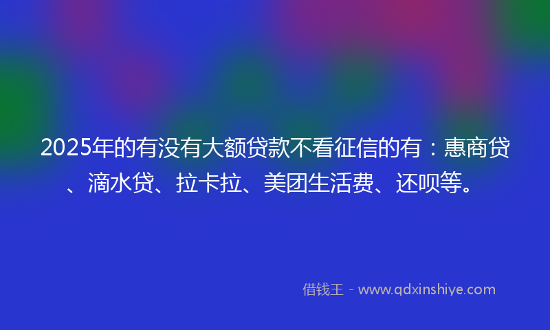 2025年的有没有大额贷款不看征信的有：惠商贷、滴水贷、拉卡拉、美团生活费、还呗等。