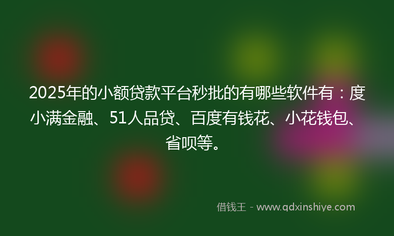 2025年的小额贷款平台秒批的有哪些软件有：度小满金融、51人品贷、百度有钱花、小花钱包、省呗等。