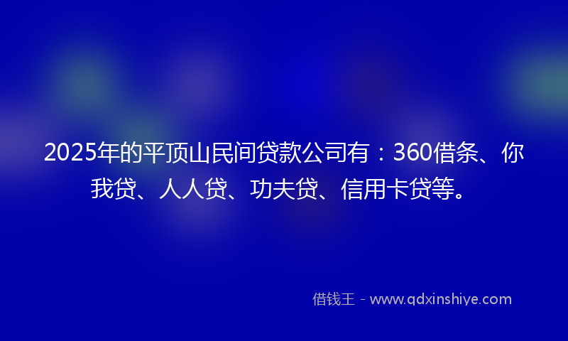 2025年的平顶山民间贷款公司有：360借条、你我贷、人人贷、功夫贷、信用卡贷等。