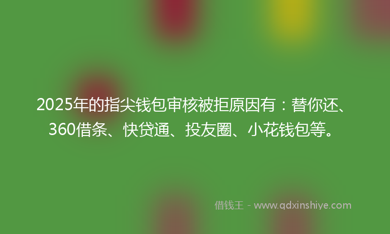 2025年的指尖钱包审核被拒原因有：替你还、360借条、快贷通、投友圈、小花钱包等。