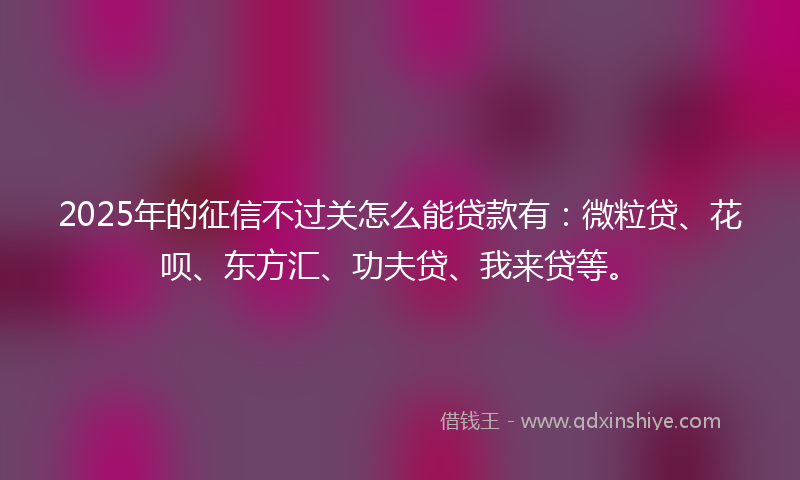 2025年的征信不过关怎么能贷款有：微粒贷、花呗、东方汇、功夫贷、我来贷等。