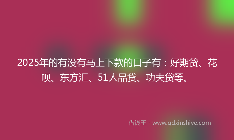 2025年的有没有马上下款的口子有：好期贷、花呗、东方汇、51人品贷、功夫贷等。