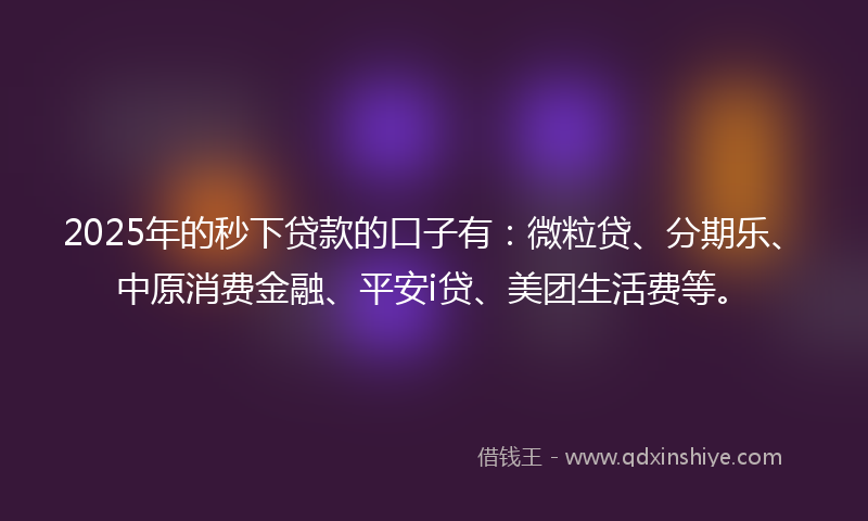 2025年的秒下贷款的口子有：微粒贷、分期乐、中原消费金融、平安i贷、美团生活费等。
