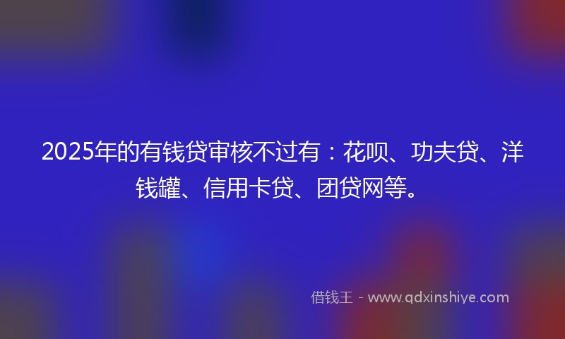 2025年的有钱贷审核不过有：花呗、功夫贷、洋钱罐、信用卡贷、团贷网等。