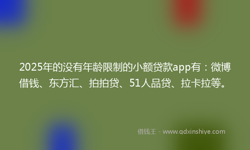 2025年的没有年龄限制的小额贷款app有：微博借钱、东方汇、拍拍贷、51人品贷、拉卡拉等。