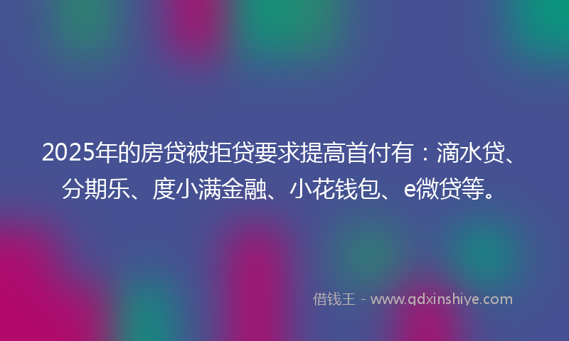 2025年的房贷被拒贷要求提高首付有：滴水贷、分期乐、度小满金融、小花钱包、e微贷等。