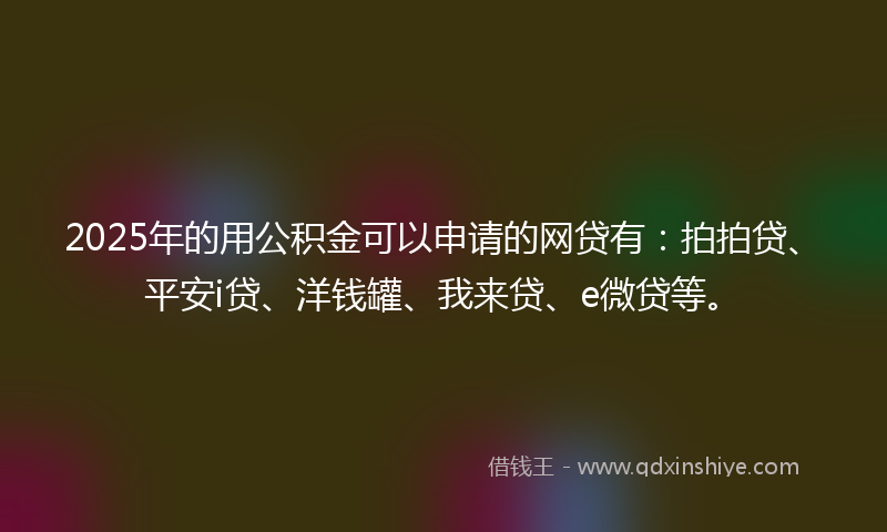 2025年的用公积金可以申请的网贷有：拍拍贷、平安i贷、洋钱罐、我来贷、e微贷等。