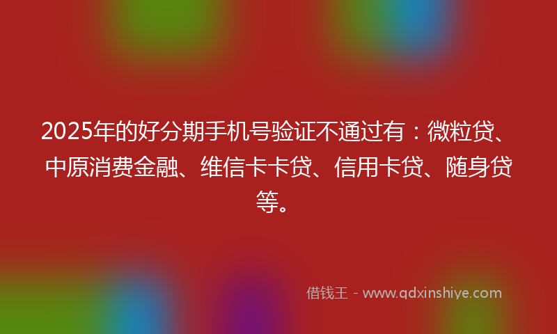 2025年的好分期手机号验证不通过有：微粒贷、中原消费金融、维信卡卡贷、信用卡贷、随身贷等。