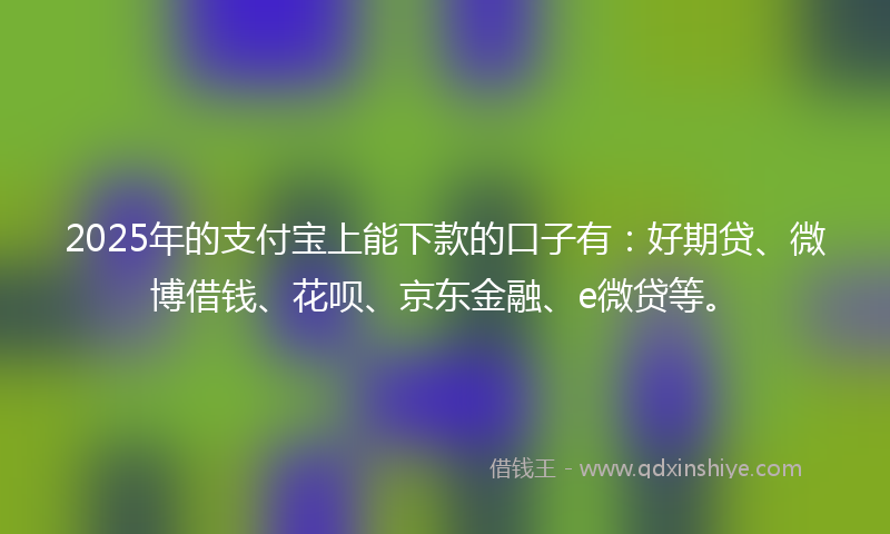 2025年的支付宝上能下款的口子有：好期贷、微博借钱、花呗、京东金融、e微贷等。