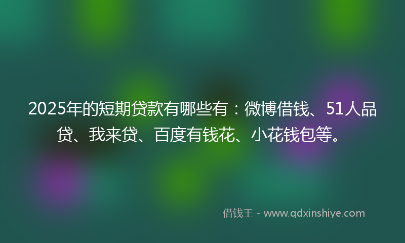 2025年的短期贷款有哪些有:微博借钱、51人品贷、我来贷、百度有钱花、小花钱包等。