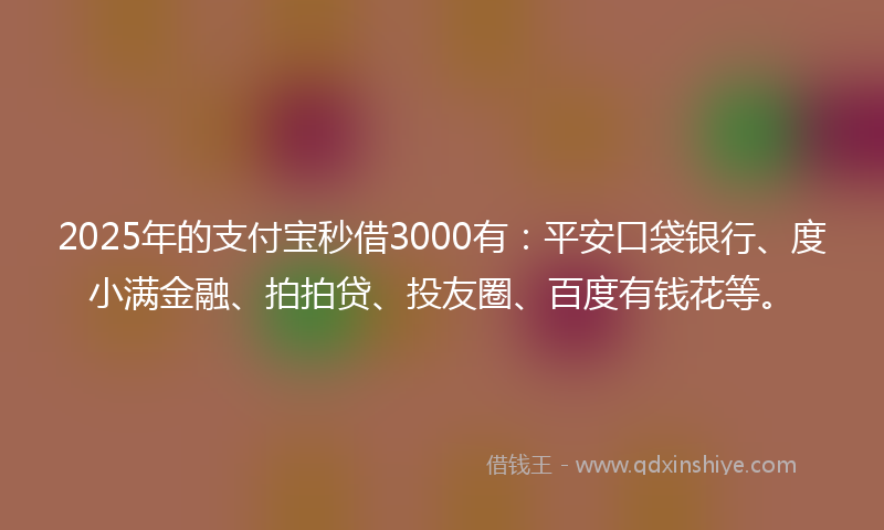 2025年的支付宝秒借3000有：平安口袋银行、度小满金融、拍拍贷、投友圈、百度有钱花等。