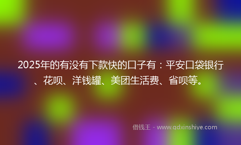 2025年的有没有下款快的口子有：平安口袋银行、花呗、洋钱罐、美团生活费、省呗等。