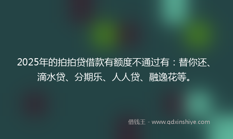2025年的拍拍贷借款有额度不通过有：替你还、滴水贷、分期乐、人人贷、融逸花等。