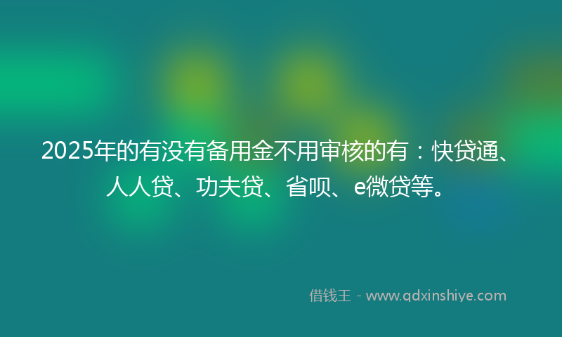 2025年的有没有备用金不用审核的有：快贷通、人人贷、功夫贷、省呗、e微贷等。