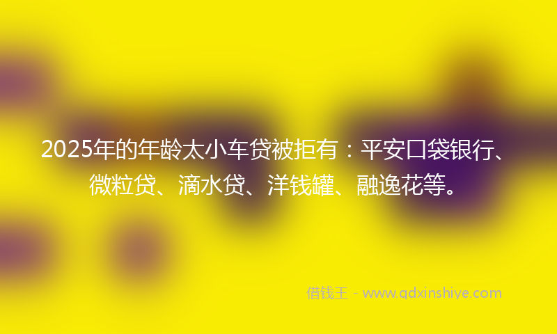2025年的年龄太小车贷被拒有：平安口袋银行、微粒贷、滴水贷、洋钱罐、融逸花等。
