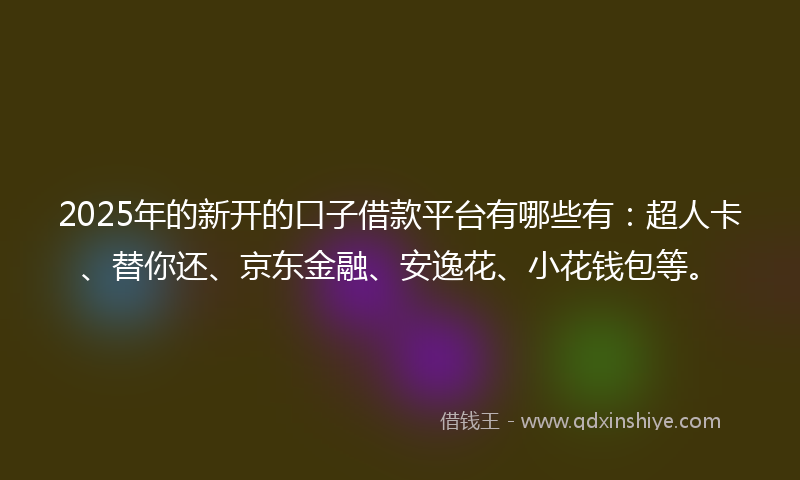 2025年的新开的口子借款平台有哪些有：超人卡、替你还、京东金融、安逸花、小花钱包等。