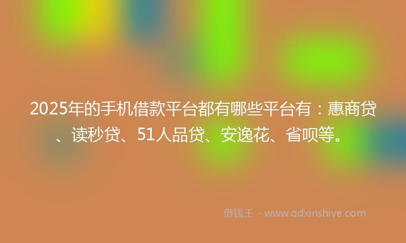 2025年的手机借款平台都有哪些平台有：惠商贷、读秒贷、51人品贷、安逸花、省呗等。