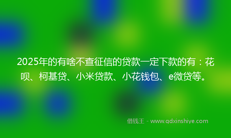 2025年的有啥不查征信的贷款一定下款的有：花呗、柯基贷、小米贷款、小花钱包、e微贷等。