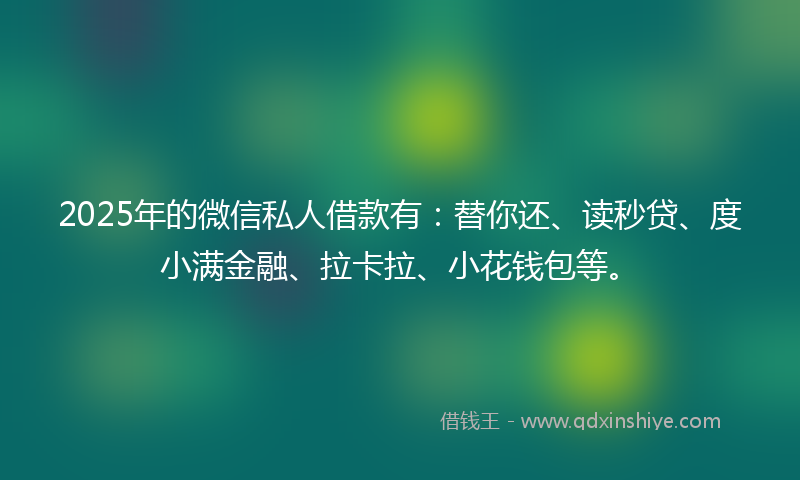 2025年的微信私人借款有：替你还、读秒贷、度小满金融、拉卡拉、小花钱包等。