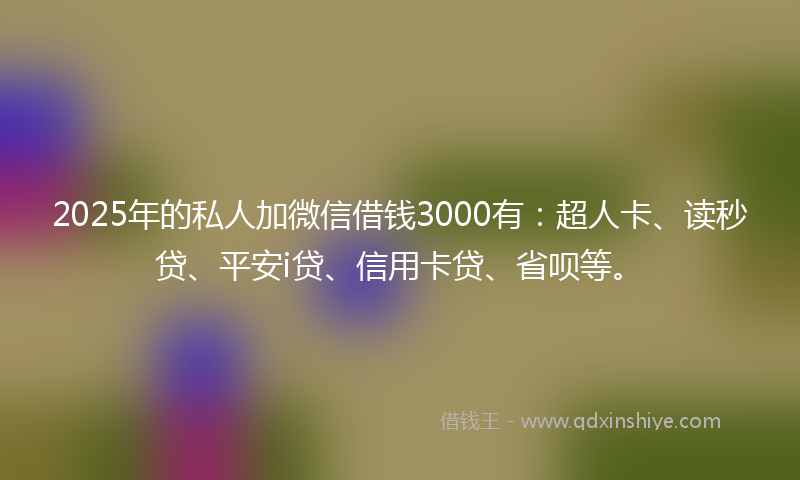 2025年的私人加微信借钱3000有：超人卡、读秒贷、平安i贷、信用卡贷、省呗等。