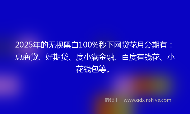 2025年的无视黑白100%秒下网贷花月分期有：惠商贷、好期贷、度小满金融、百度有钱花、小花钱包等。